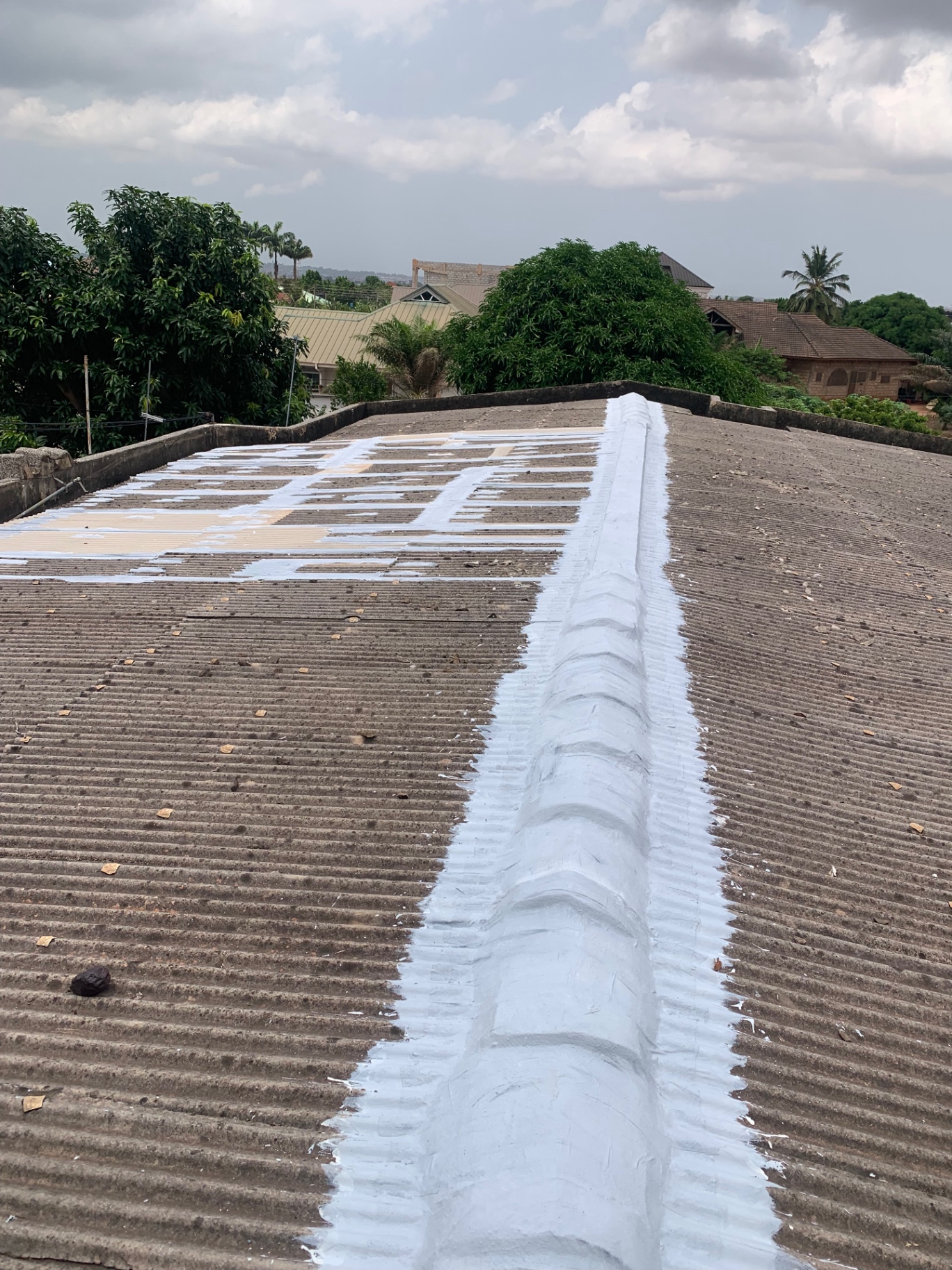 Asbestos roof ridge sealing and waterproof coating application